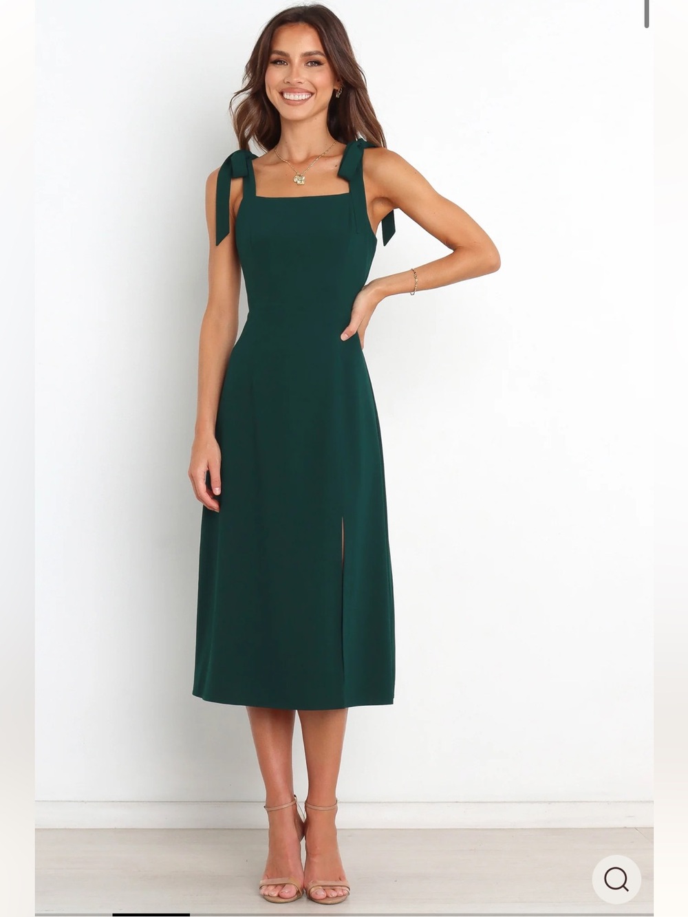 Petal & Pup Forest Green Tie-Strap Midi Dress
